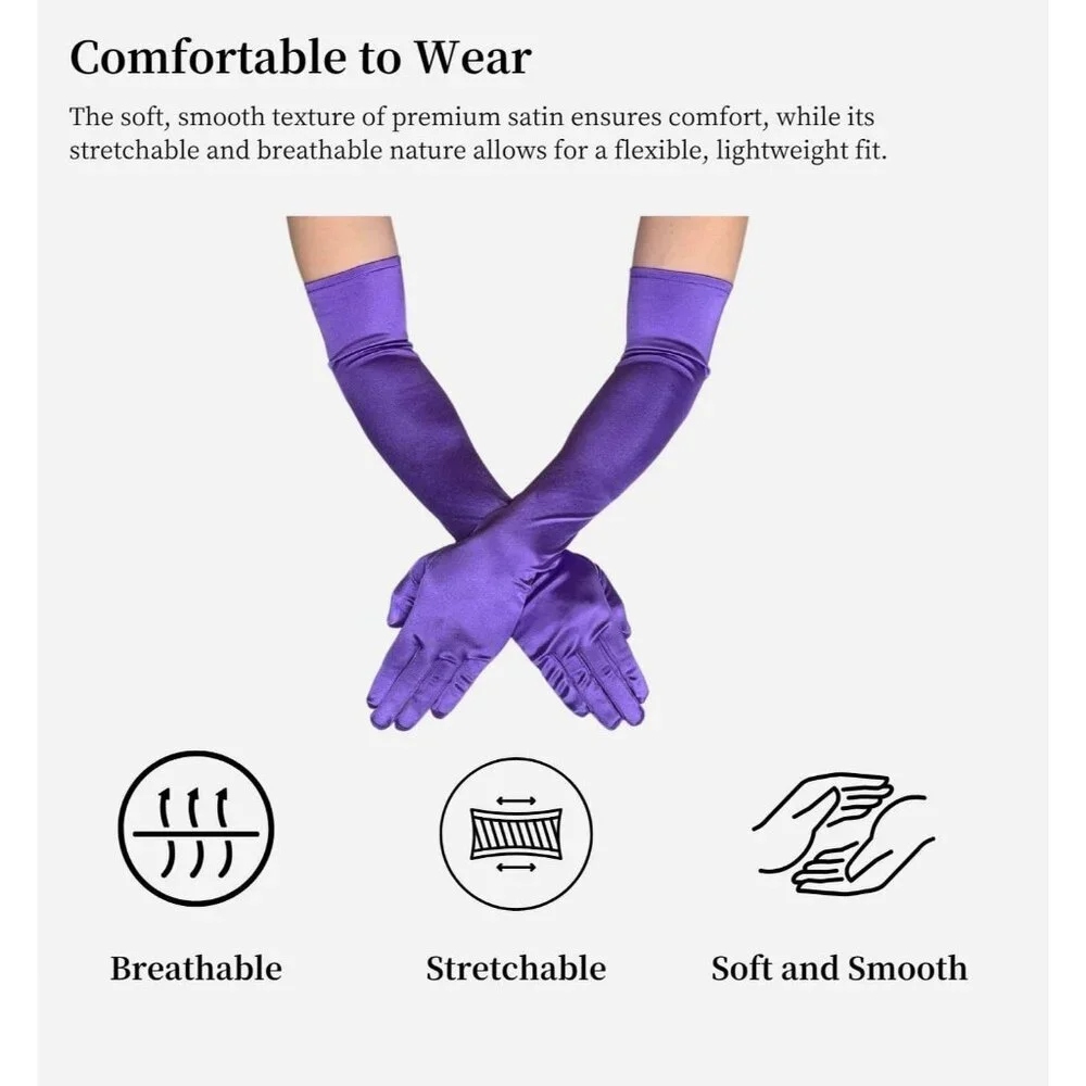 Women's Elbow Length Purple Satin Gloves Costume Princess Party Accessories